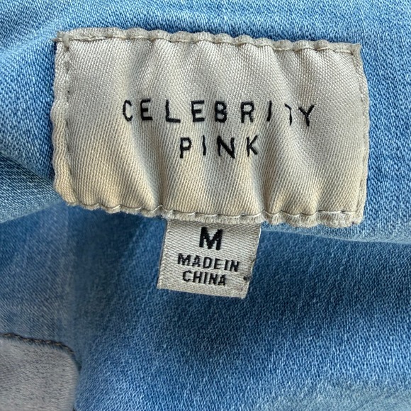 Celebrity Pink Womens Denim Pinafore Dress Light Wash Blue Mini Overall M - Picture 5 of 10